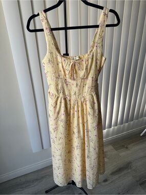 THIRTY THIRTY - Yellow Floral Midi Dress with Tie Front